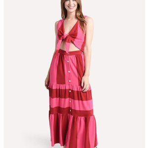 M.D.S. Stripes Knit Claire Tie 2-piece Tiered Skirt Top MARK D SIKES Pink Red